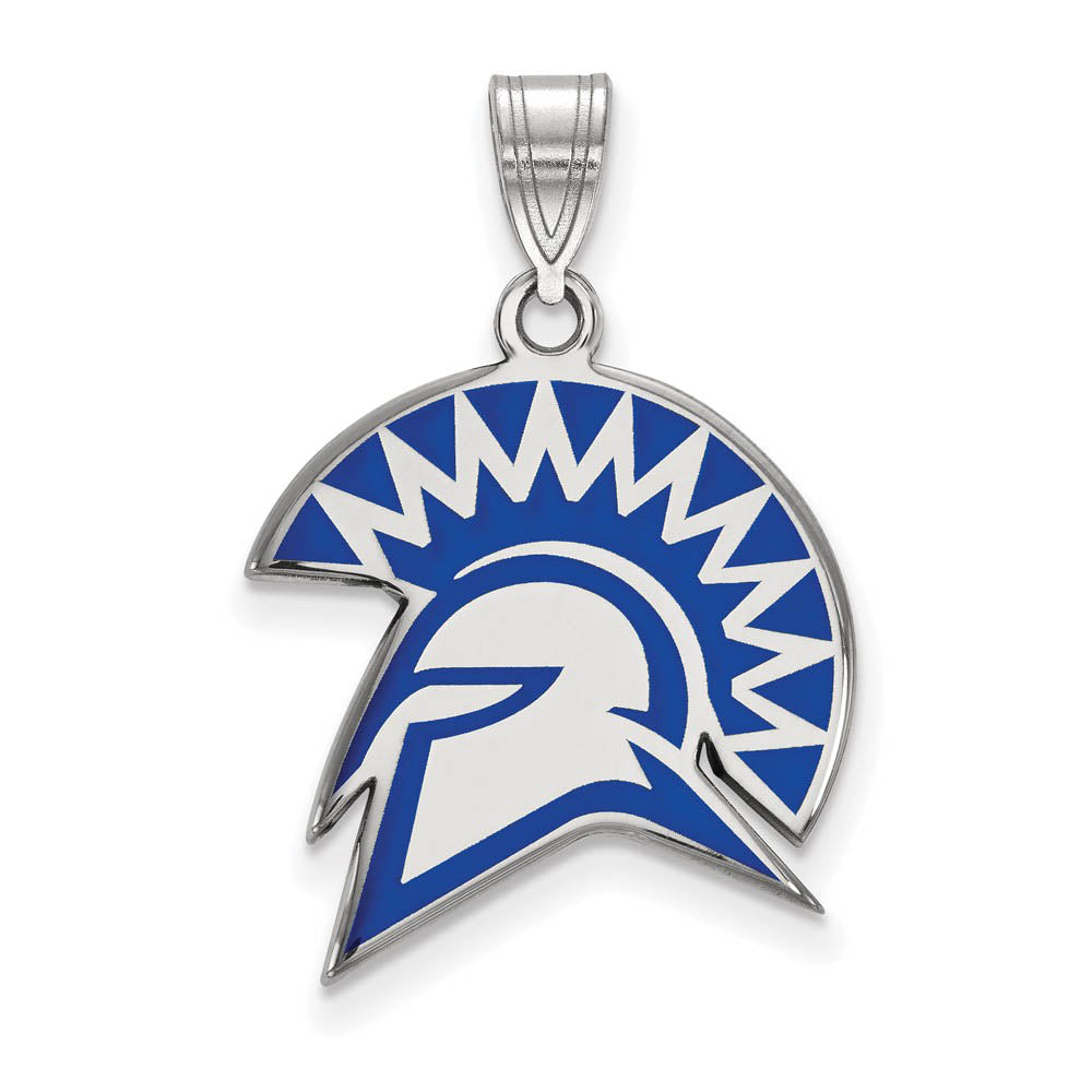 Sterling Silver Rhodium Plated San Jose State Large Enamel Pendant, Item P30783 by The Black Bow Jewelry Co.