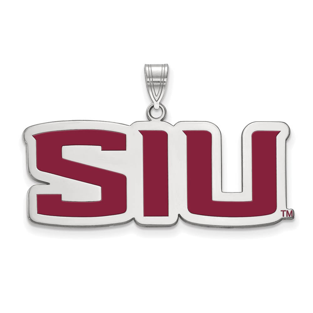 Sterling Silver Rhodium Plated Southern Illinois U. LG Enamel Pendant, Item P30785 by The Black Bow Jewelry Co.