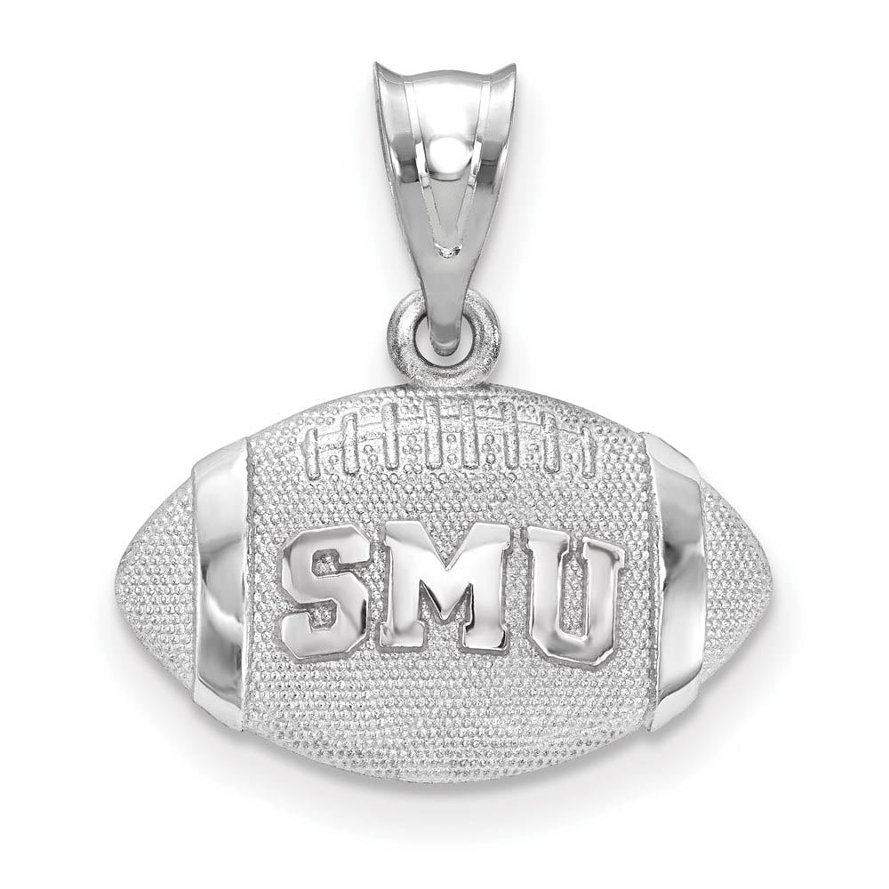 Sterling Silver Rhodium Plated Southern Methodist U. Football Pendant, Item P30786 by The Black Bow Jewelry Co.