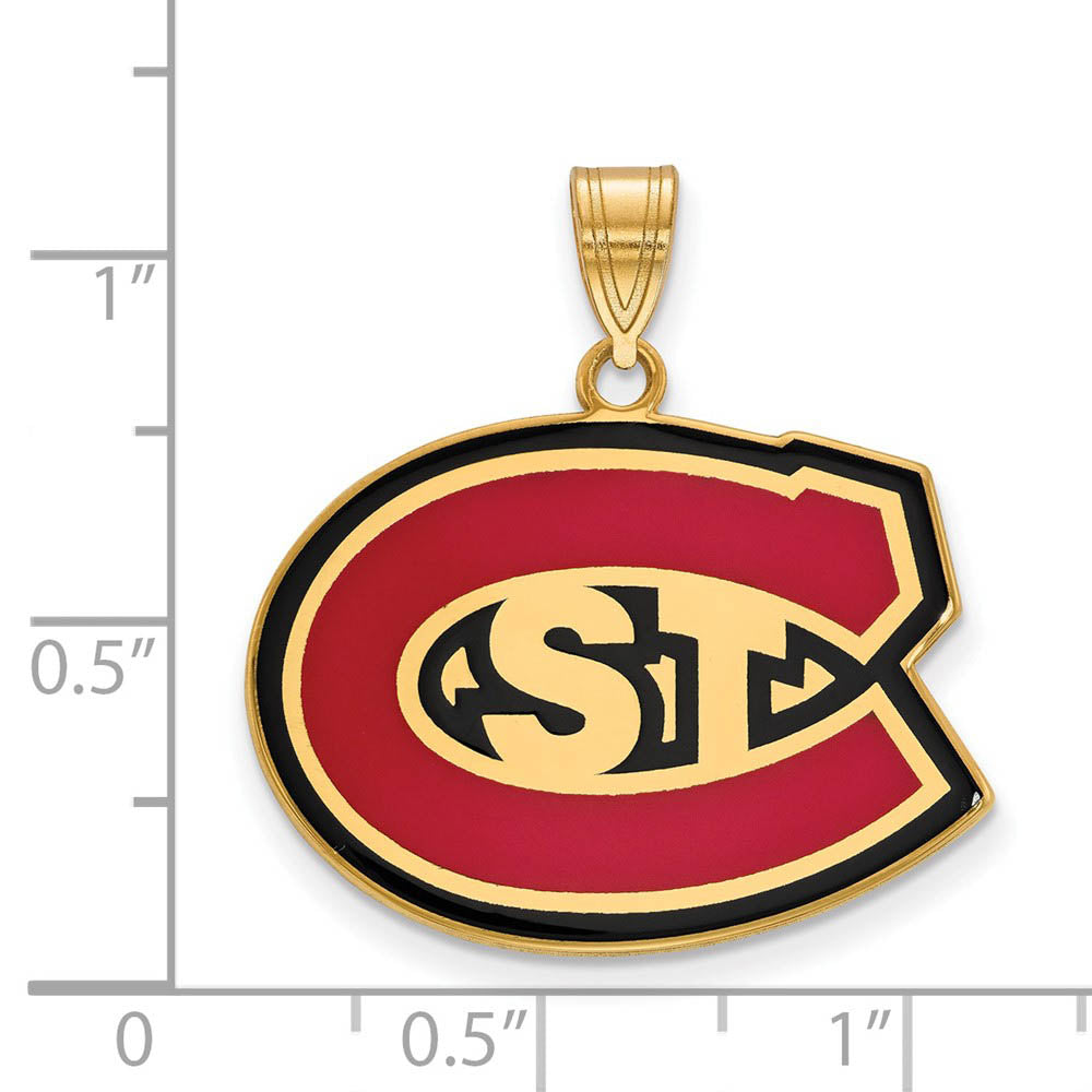 Alternate view of the 14K Yellow Gold Plated S. Silver St. Cloud State LG Enamel STC Pendant by The Black Bow Jewelry Co.