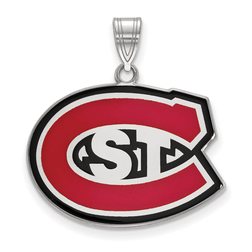 Sterling Silver Rhodium Plated St. Cloud State LG Enamel STC Pendant, Item P30788 by The Black Bow Jewelry Co.
