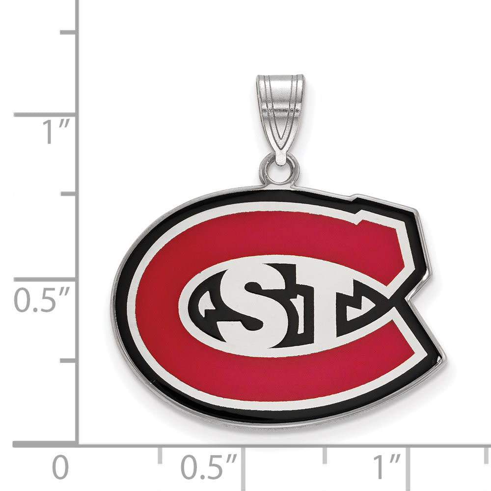 Alternate view of the Sterling Silver Rhodium Plated St. Cloud State LG Enamel STC Pendant by The Black Bow Jewelry Co.