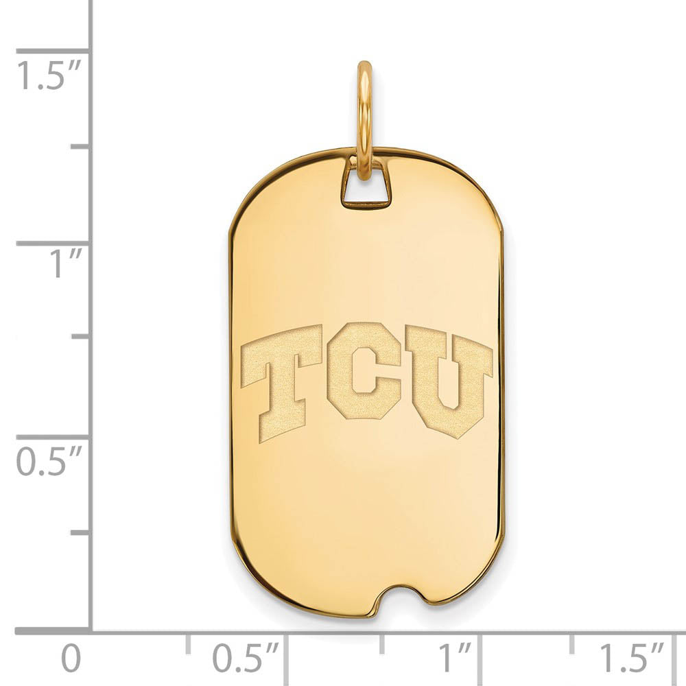 Alternate view of the 14K Yellow Gold Plated S. Silver Texas Christian SM Dog Tag Pendant by The Black Bow Jewelry Co.