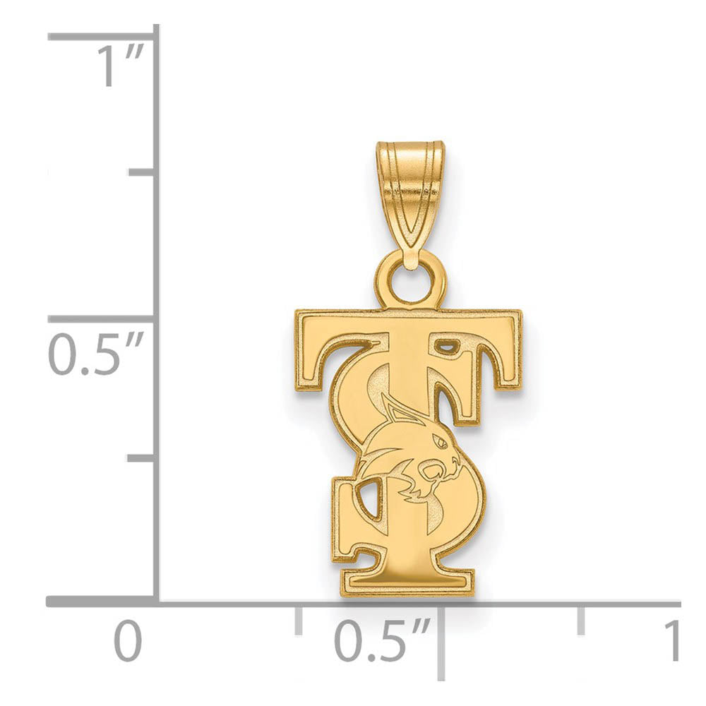 Alternate view of the 14K Yellow Gold Plated Sterling Silver Texas State U. Small Pendant by The Black Bow Jewelry Co.