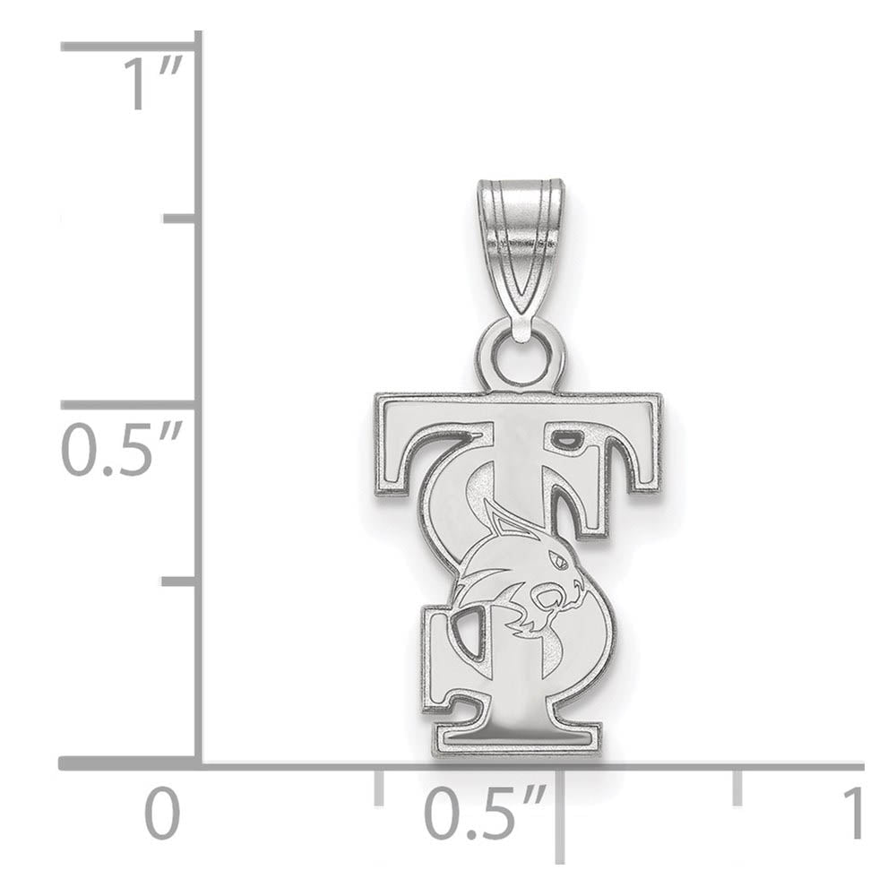 Alternate view of the Sterling Silver Rhodium Plated Texas State University Small Pendant by The Black Bow Jewelry Co.