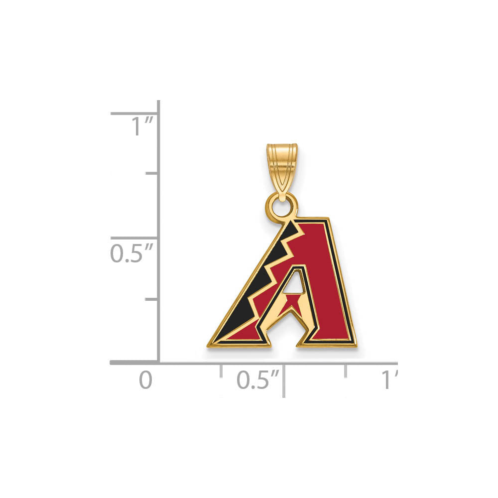 Alternate view of the 14K Gold Plated Silver MLB Diamondbacks SM Enamel Pendant by The Black Bow Jewelry Co.