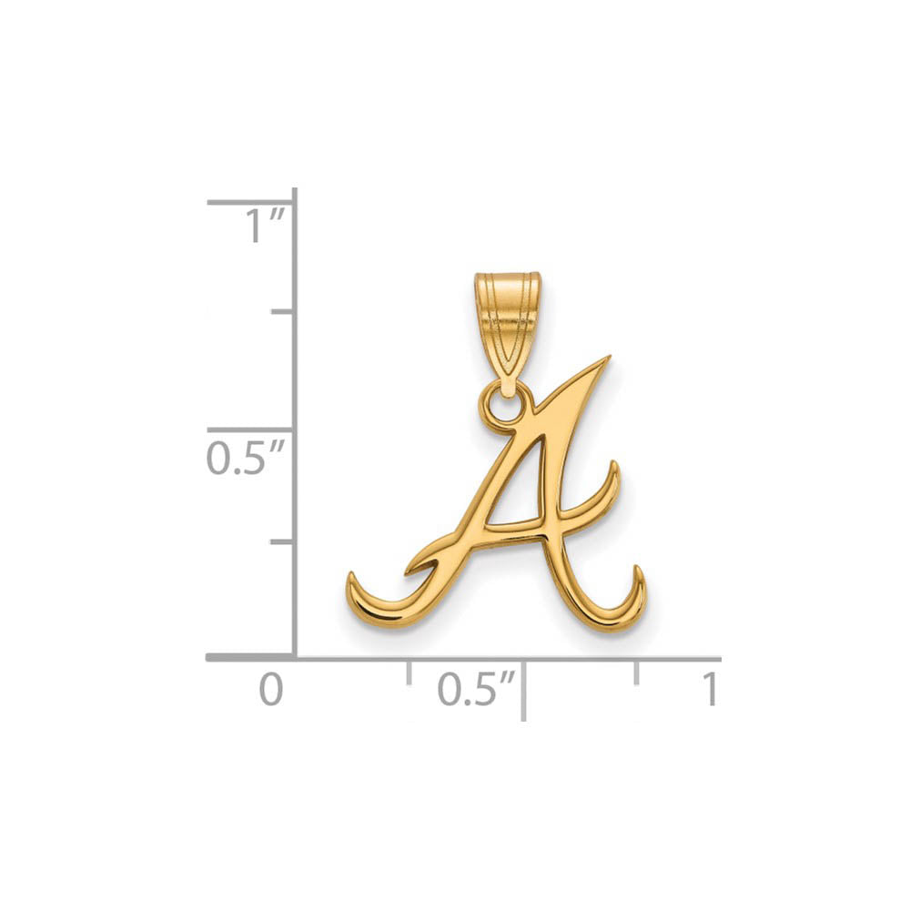Alternate view of the 10K Yellow Gold MLB Atlanta Braves Initial A Medium Pendant by The Black Bow Jewelry Co.