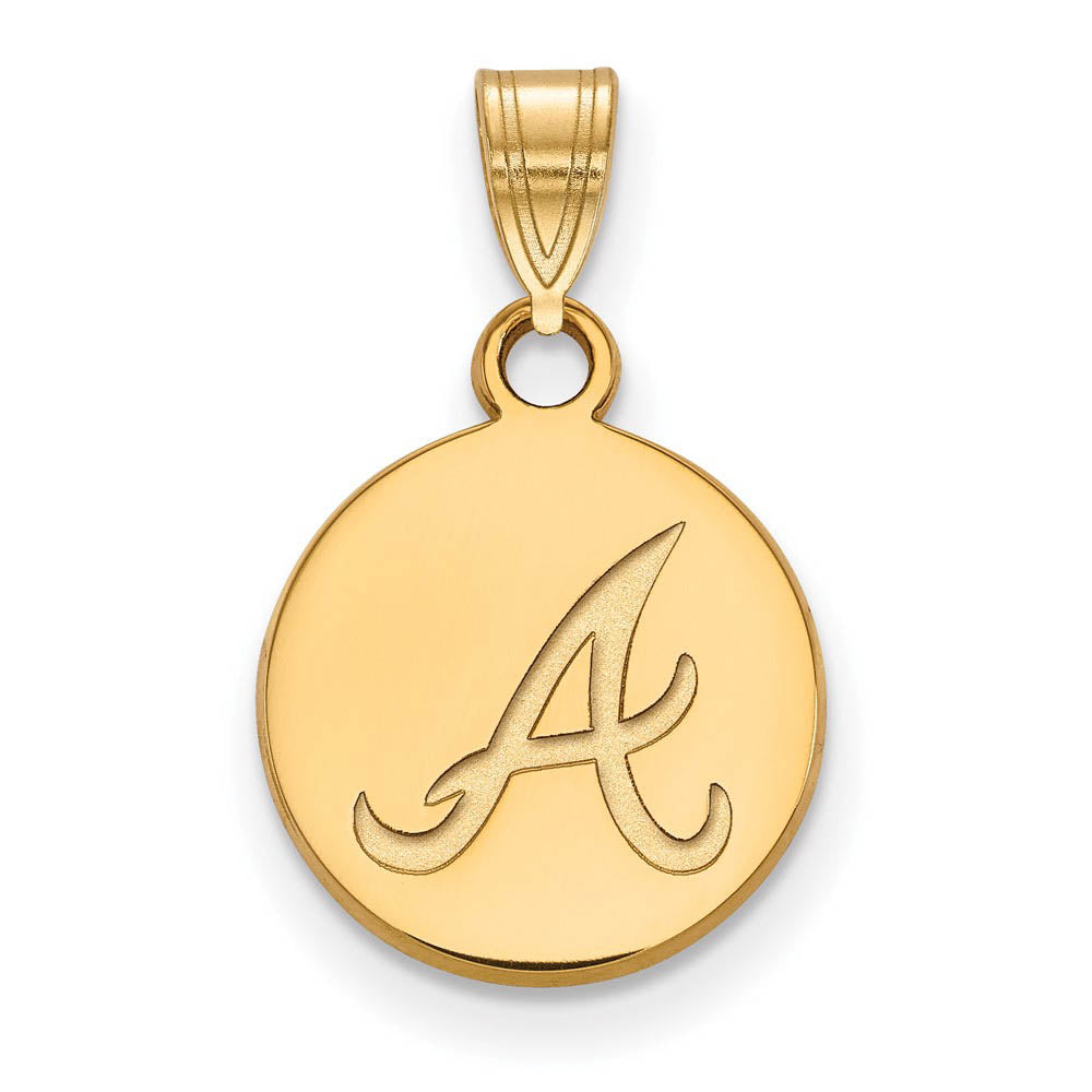 10K Yellow Gold MLB Atlanta Braves Small Initial A Disc Pendant, Item P30843 by The Black Bow Jewelry Co.