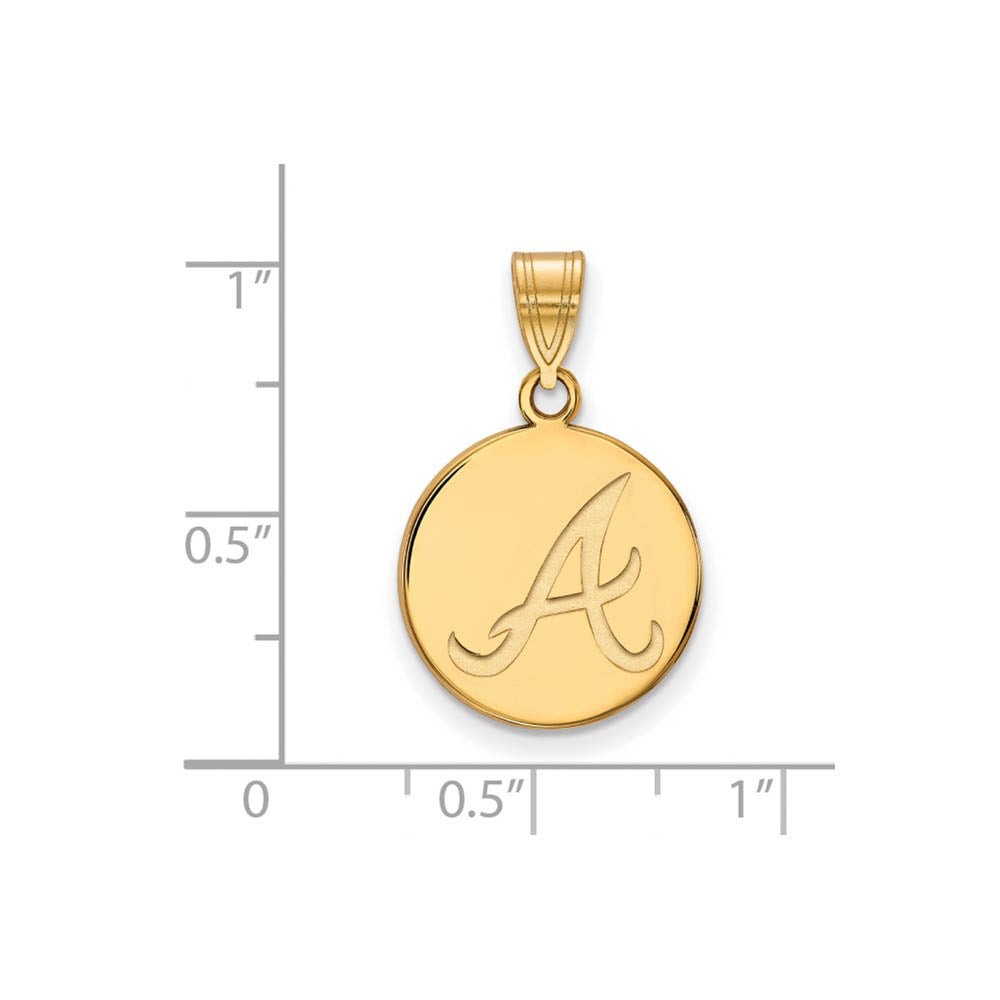 Alternate view of the 10K Yellow Gold MLB Atlanta Braves Medium Initial A Disc Pendant by The Black Bow Jewelry Co.