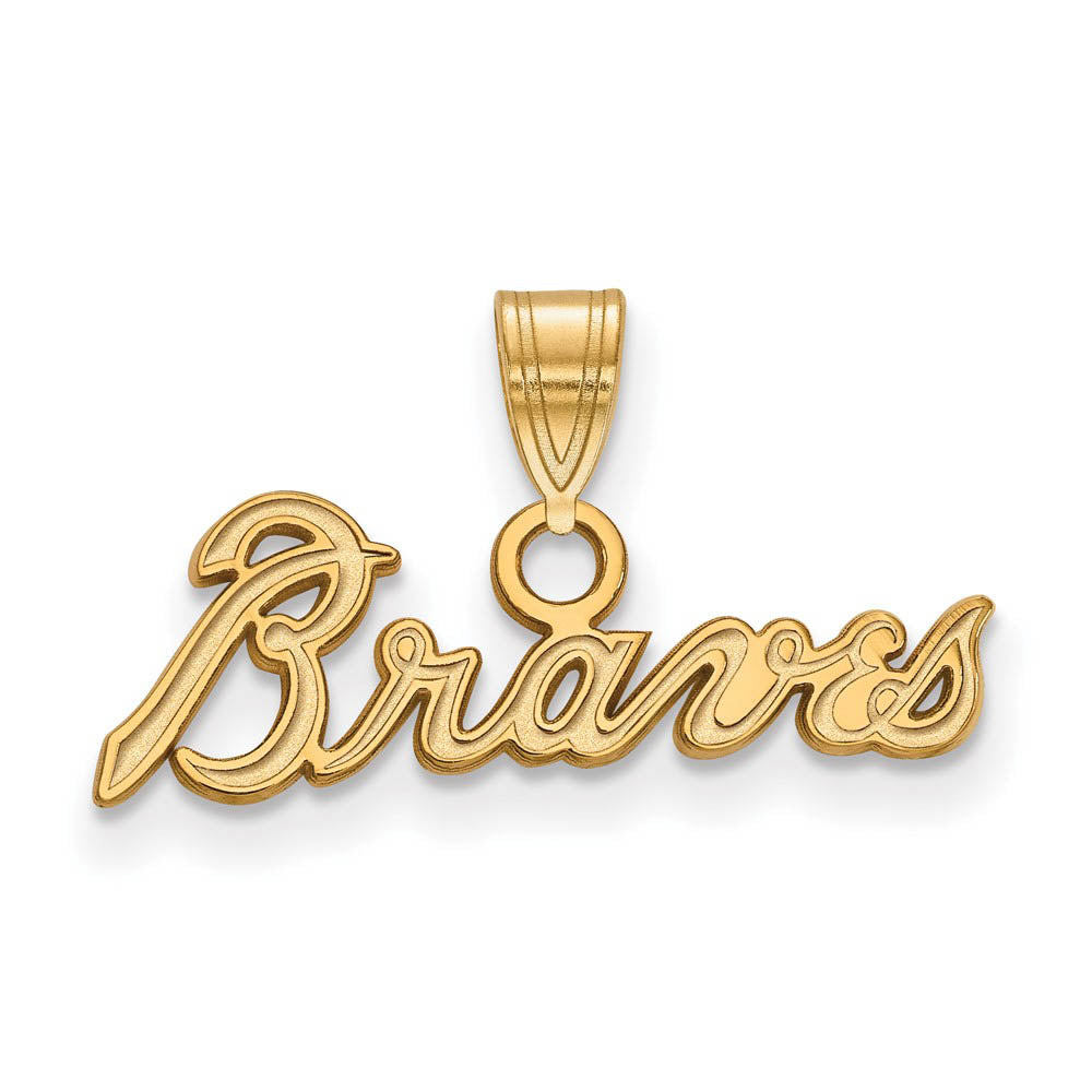 10K Yellow Gold MLB Atlanta Braves Script Small Pendant, Item P30849 by The Black Bow Jewelry Co.