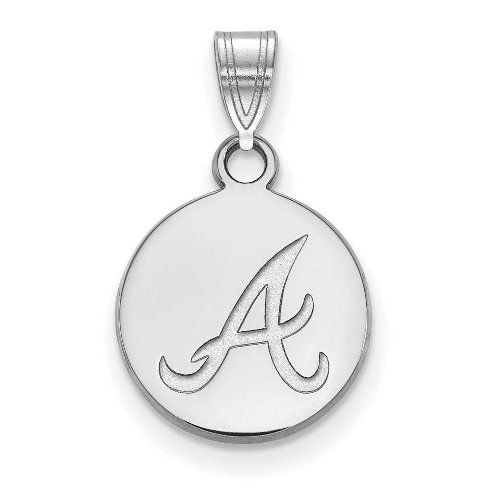 14K White Gold MLB Atlanta Braves Small Initial A Disc Pendant, Item P30855 by The Black Bow Jewelry Co.