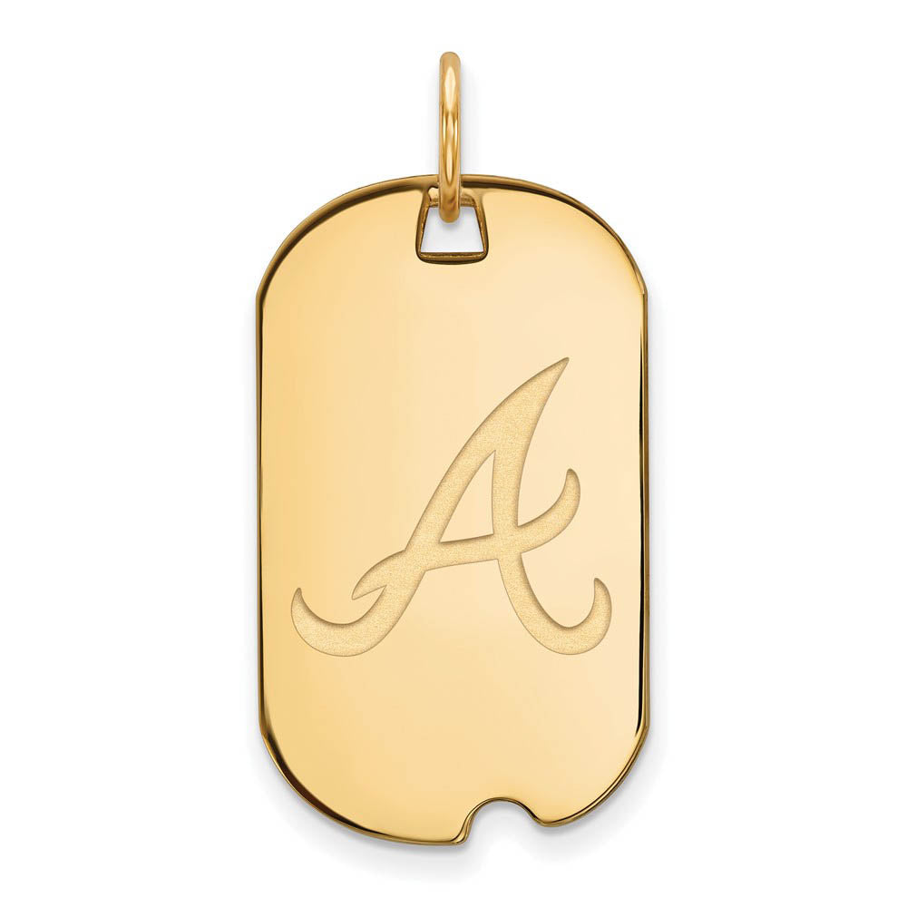 14K Gold Plated Silver MLB Atlanta Braves Small Dog Tag Pendant, Item P30885 by The Black Bow Jewelry Co.
