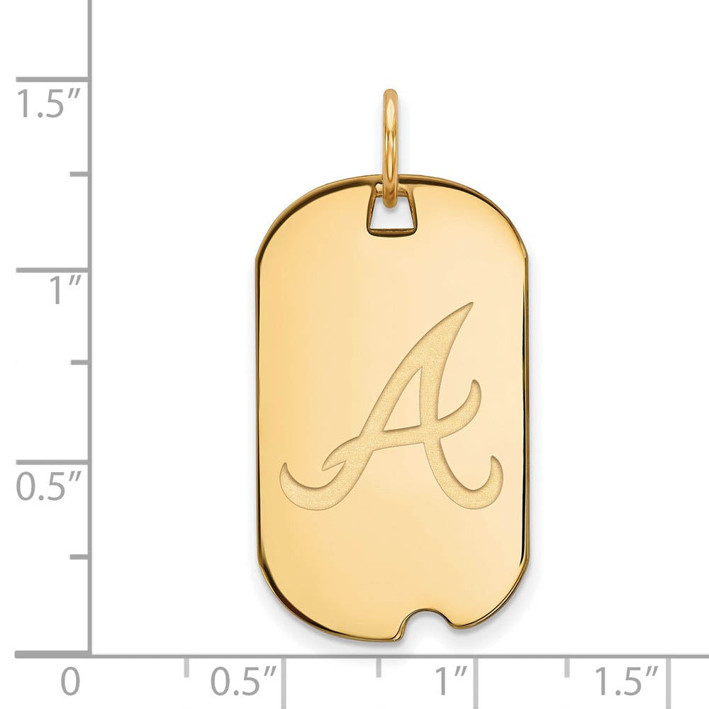 Alternate view of the 14K Gold Plated Silver MLB Atlanta Braves Small Dog Tag Pendant by The Black Bow Jewelry Co.