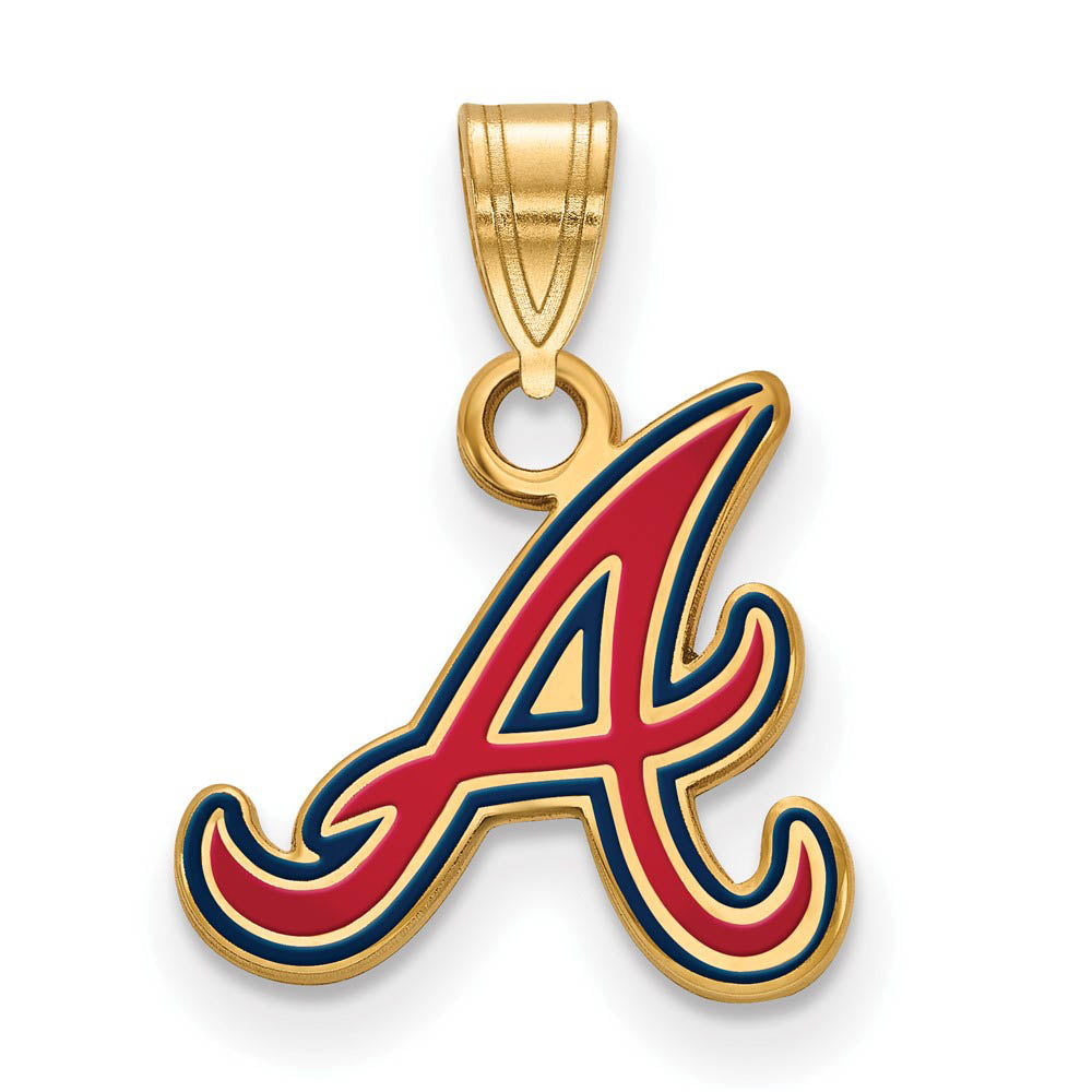 14K Gold Plated Silver MLB Atlanta Braves Small Enamel 'A' Pendant, Item P30886 by The Black Bow Jewelry Co.