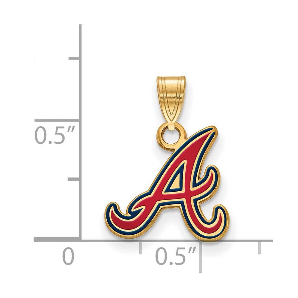 Alternate view of the 14K Gold Plated Silver MLB Atlanta Braves Small Enamel 'A' Pendant by The Black Bow Jewelry Co.