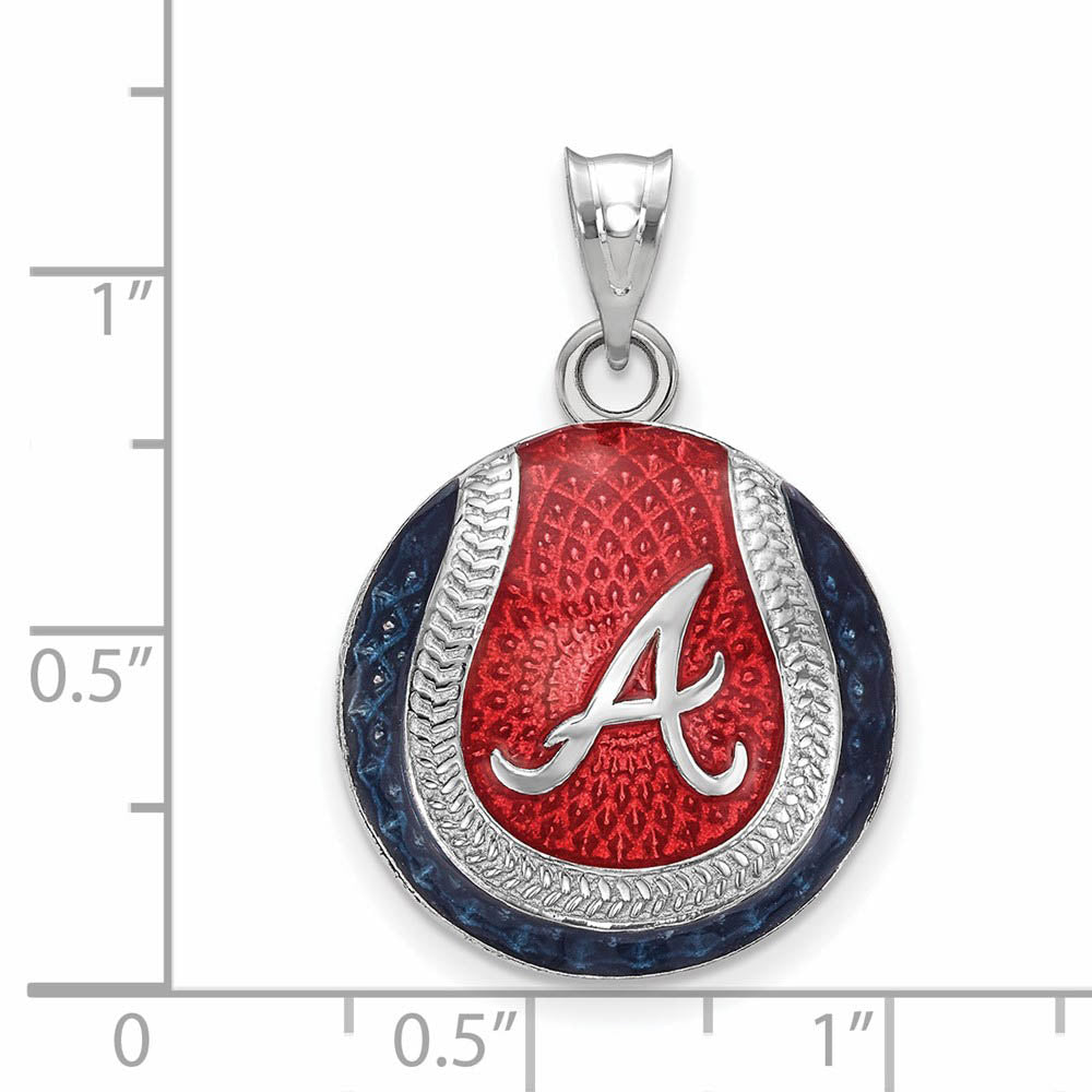 Alternate view of the Sterling Silver MLB Atlanta Braves LG Enamel Baseball Pendant by The Black Bow Jewelry Co.