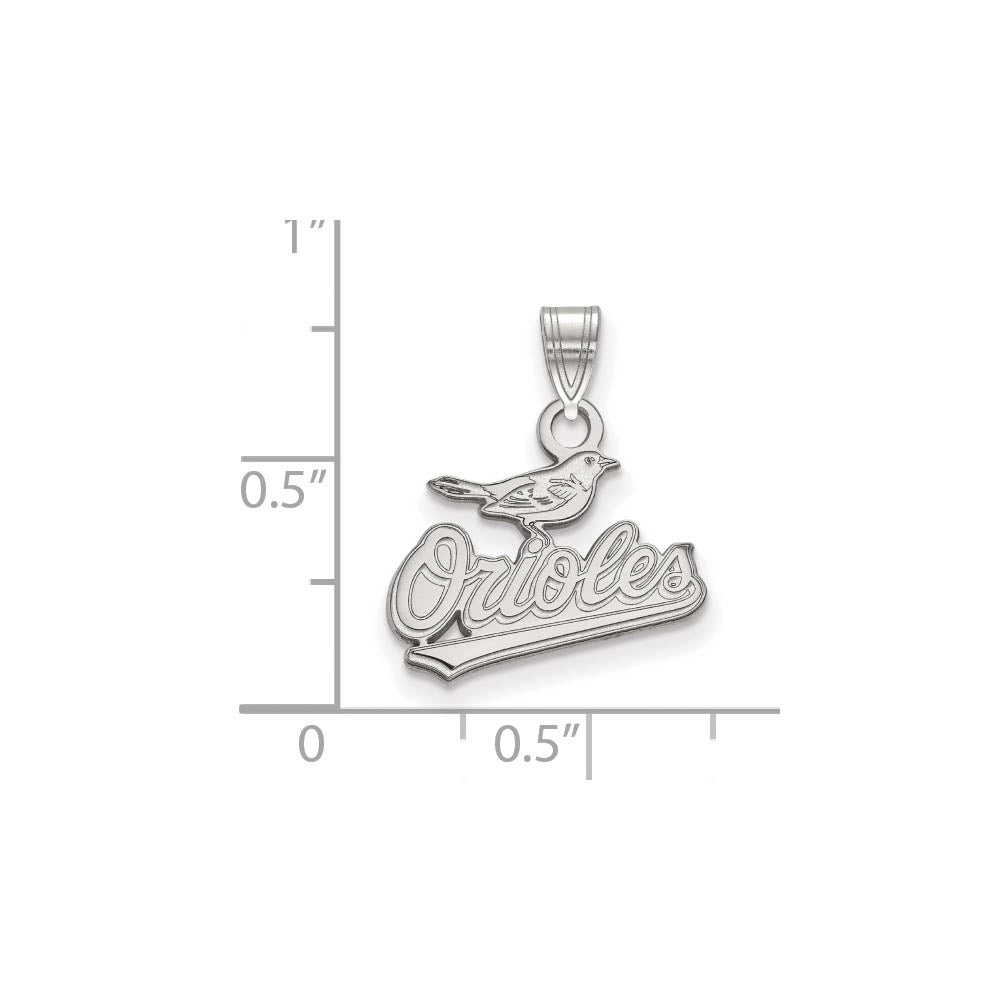 Alternate view of the 10K White Gold MLB Baltimore Orioles Small Bird Script Pendant by The Black Bow Jewelry Co.