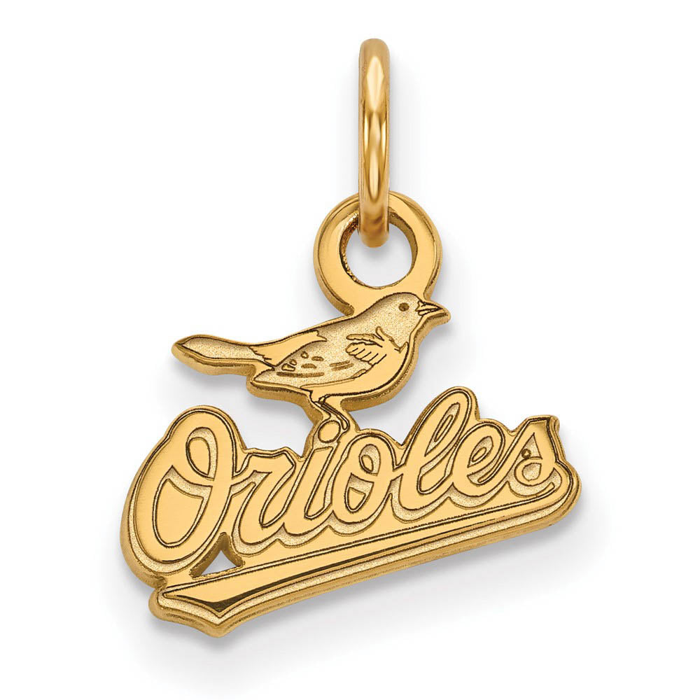 10K Yellow Gold MLB Baltimore Orioles XS (Tiny) Bird Script Charm, Item P30912 by The Black Bow Jewelry Co.