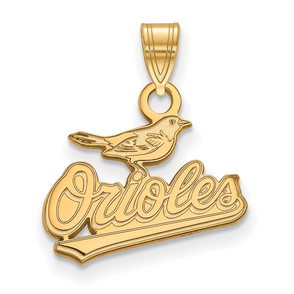 10K Yellow Gold MLB Baltimore Orioles Small Bird Script Pendant, Item P30913 by The Black Bow Jewelry Co.
