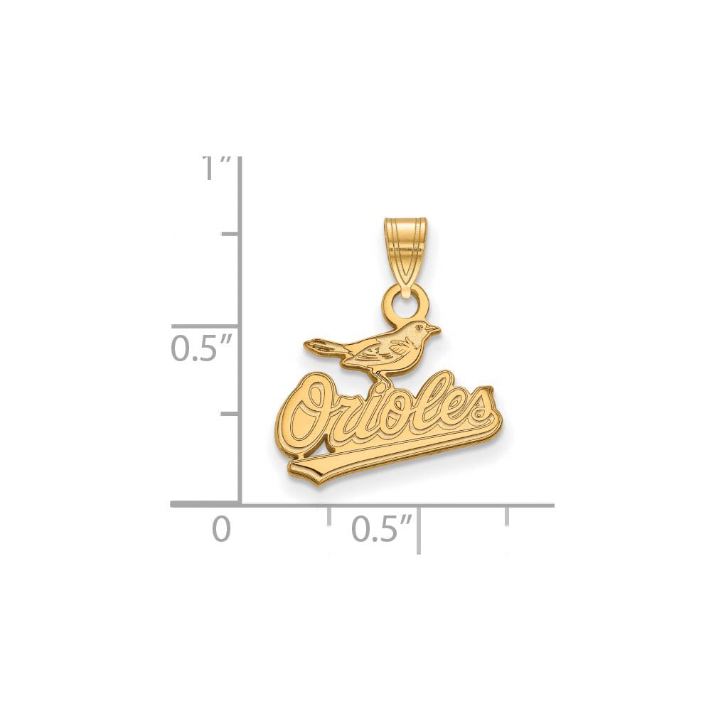 Alternate view of the 10K Yellow Gold MLB Baltimore Orioles Small Bird Script Pendant by The Black Bow Jewelry Co.
