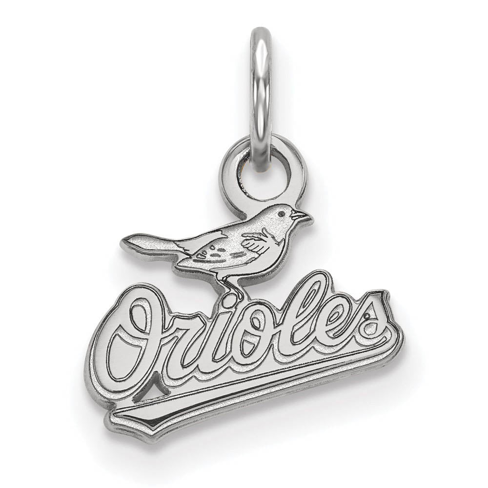 14K White Gold MLB Baltimore Orioles XS (Tiny) Bird Script Charm, Item P30920 by The Black Bow Jewelry Co.