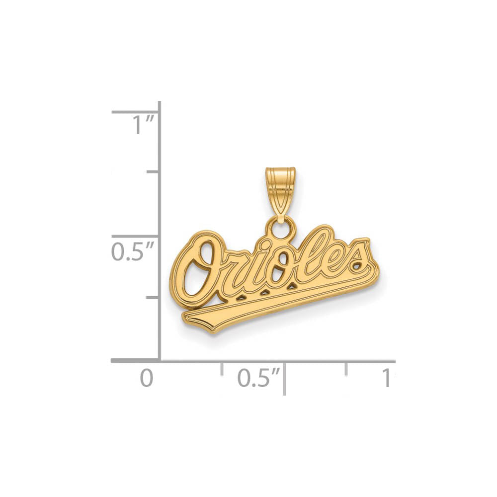 Alternate view of the 14K Yellow Gold MLB Baltimore Orioles Small Script Pendant by The Black Bow Jewelry Co.