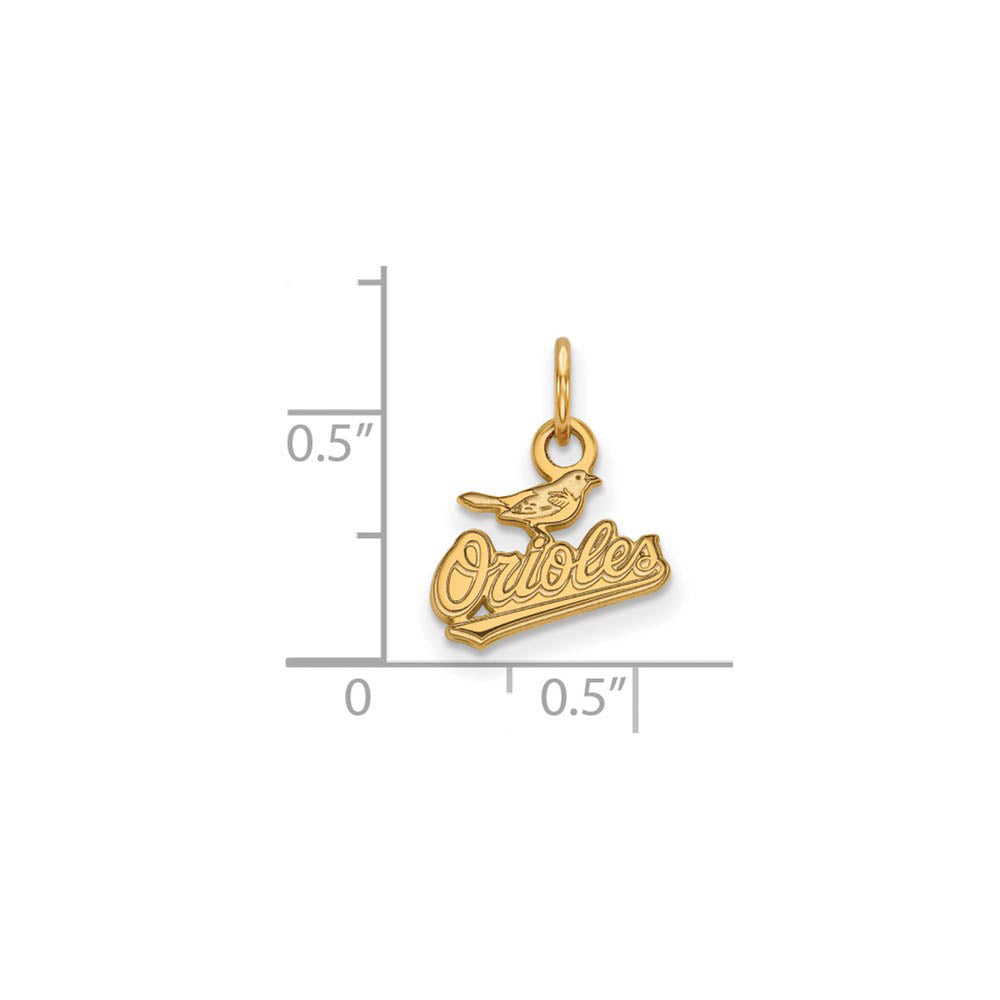 Alternate view of the 14K Gold Plated Silver MLB Baltimore Orioles XS Bird Script Charm by The Black Bow Jewelry Co.