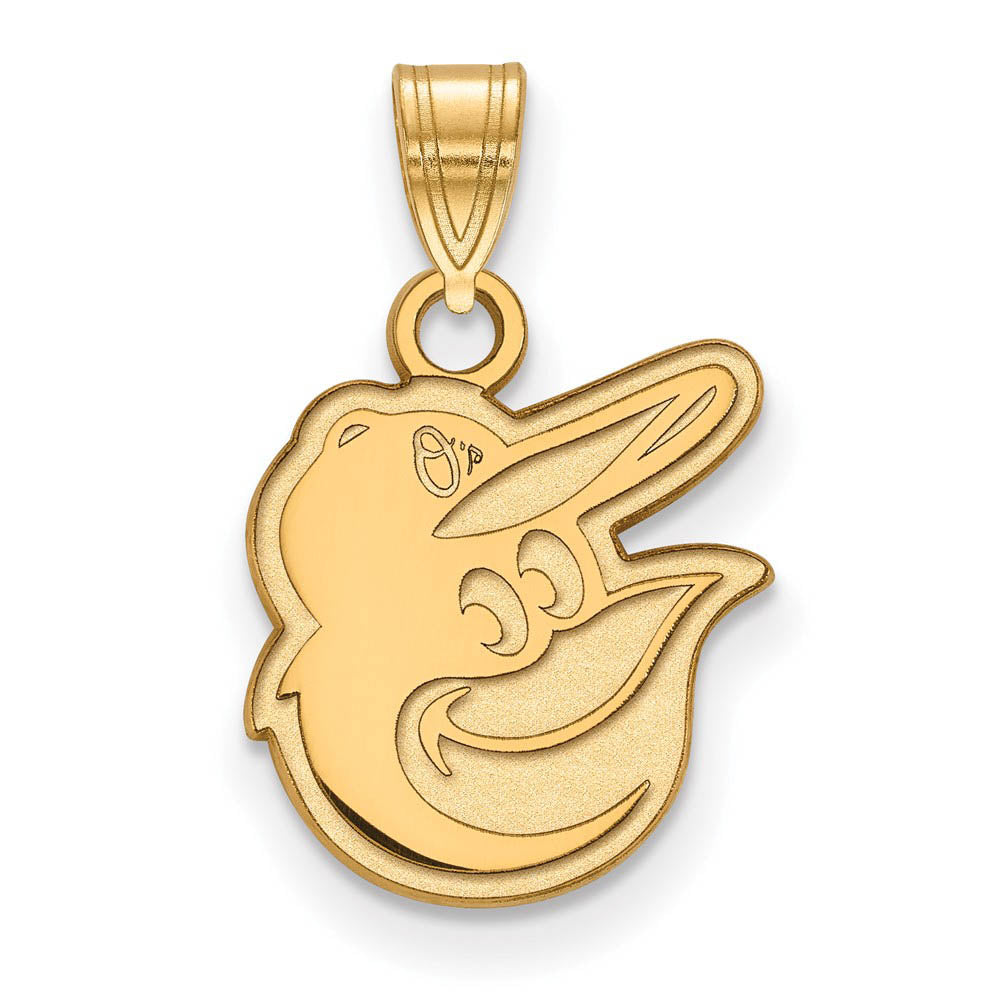 14K Gold Plated Silver MLB Baltimore Orioles SM Logo Pendant, Item P30937 by The Black Bow Jewelry Co.