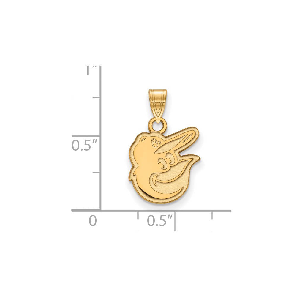 Alternate view of the 14K Gold Plated Silver MLB Baltimore Orioles SM Logo Pendant by The Black Bow Jewelry Co.