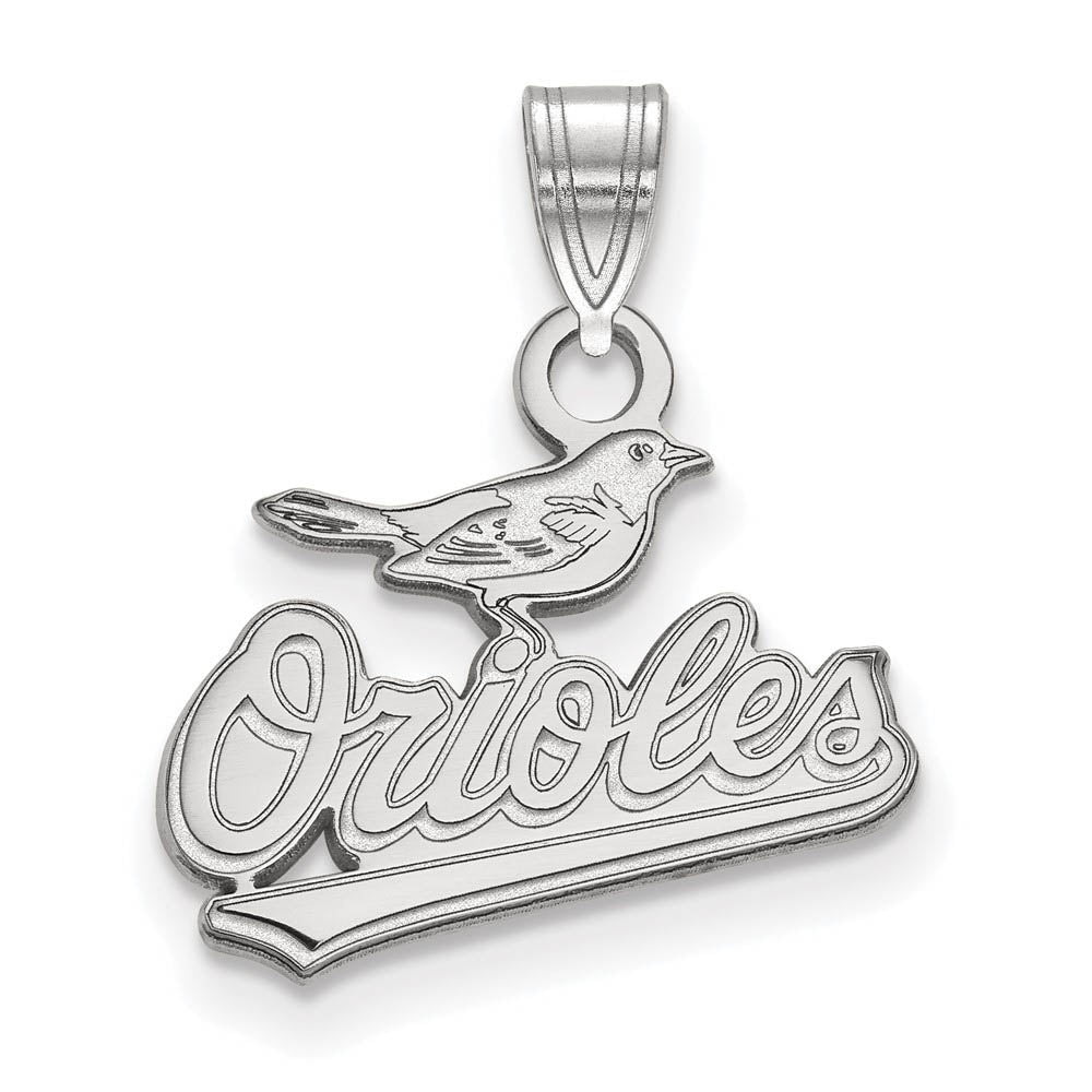 Sterling Silver MLB Baltimore Orioles SM Bird Script Pendant, Item P30944 by The Black Bow Jewelry Co.