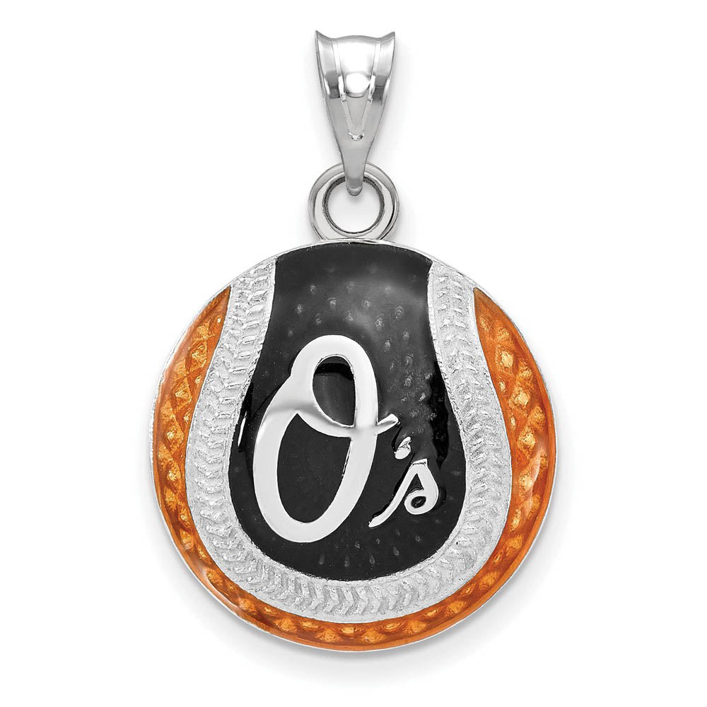 Sterling Silver MLB Baltimore Orioles LG Enamel Baseball Pendant, Item P30952 by The Black Bow Jewelry Co.