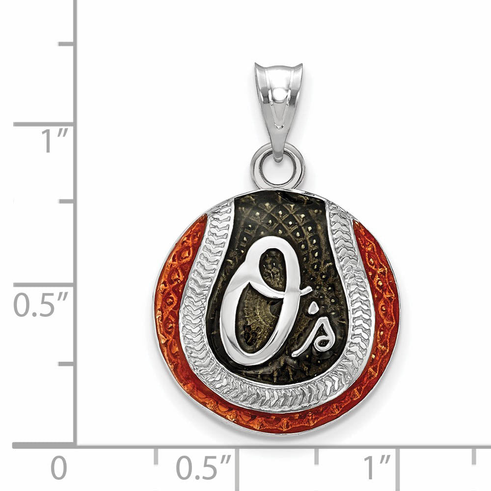 Alternate view of the Sterling Silver MLB Baltimore Orioles LG Enamel Baseball Pendant by The Black Bow Jewelry Co.