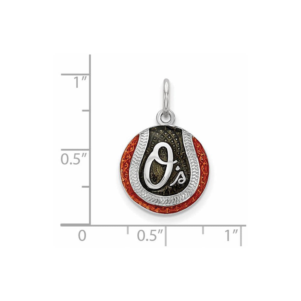 Alternate view of the Sterling Silver MLB Baltimore Orioles SM Enamel Baseball Charm by The Black Bow Jewelry Co.
