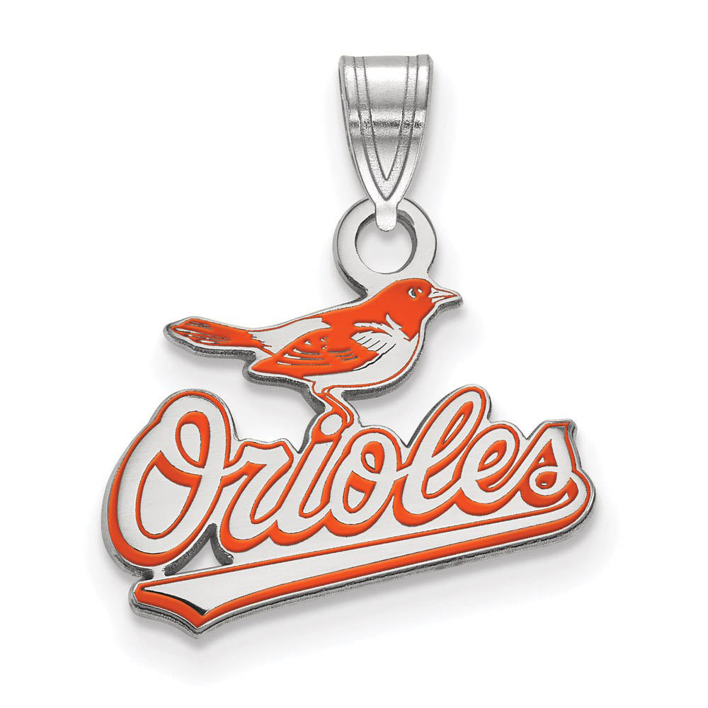 Sterling Silver MLB Baltimore Orioles SM Enamel Pendant, Item P30954 by The Black Bow Jewelry Co.