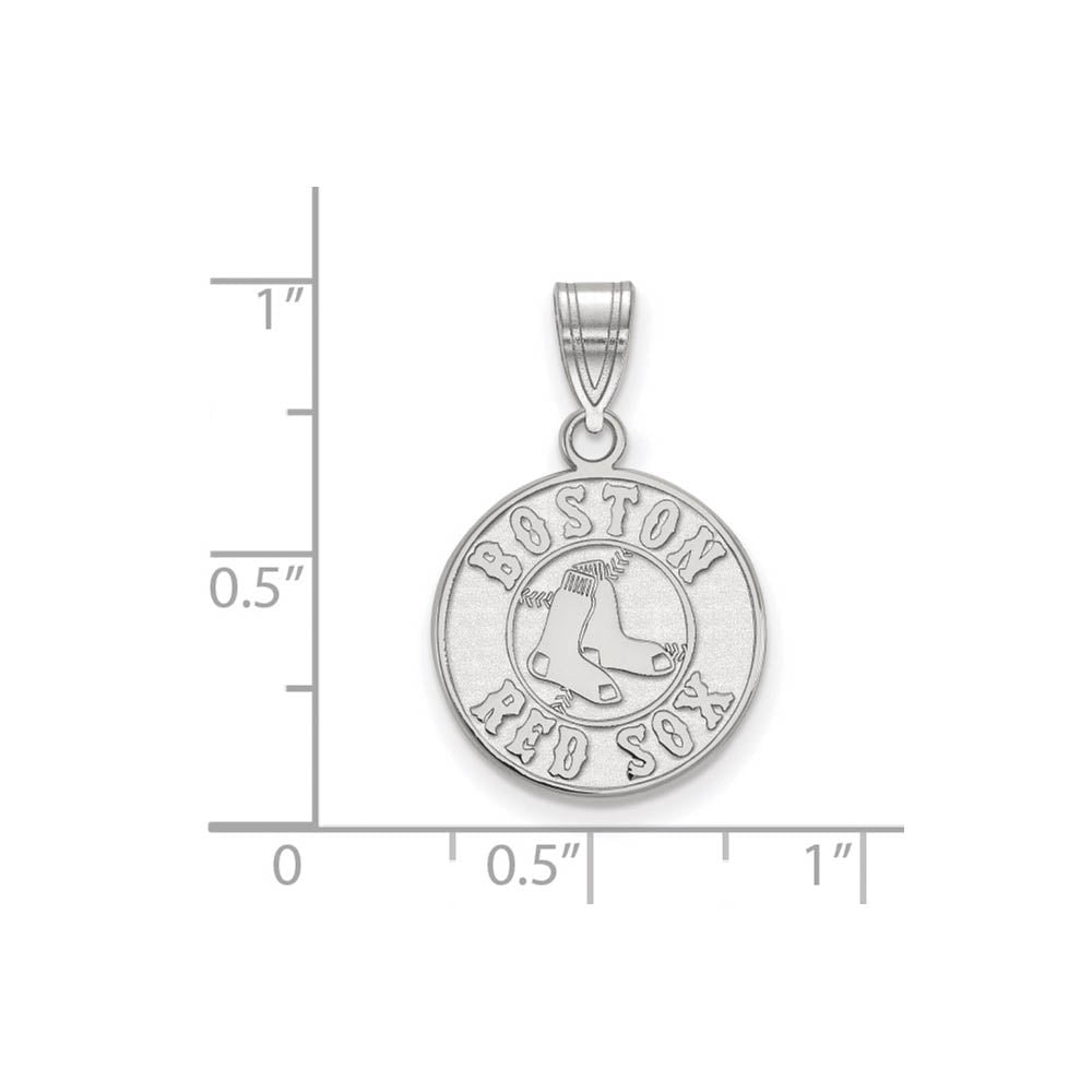 Alternate view of the 10K White Gold MLB Boston Red Sox Medium Disc Pendant by The Black Bow Jewelry Co.