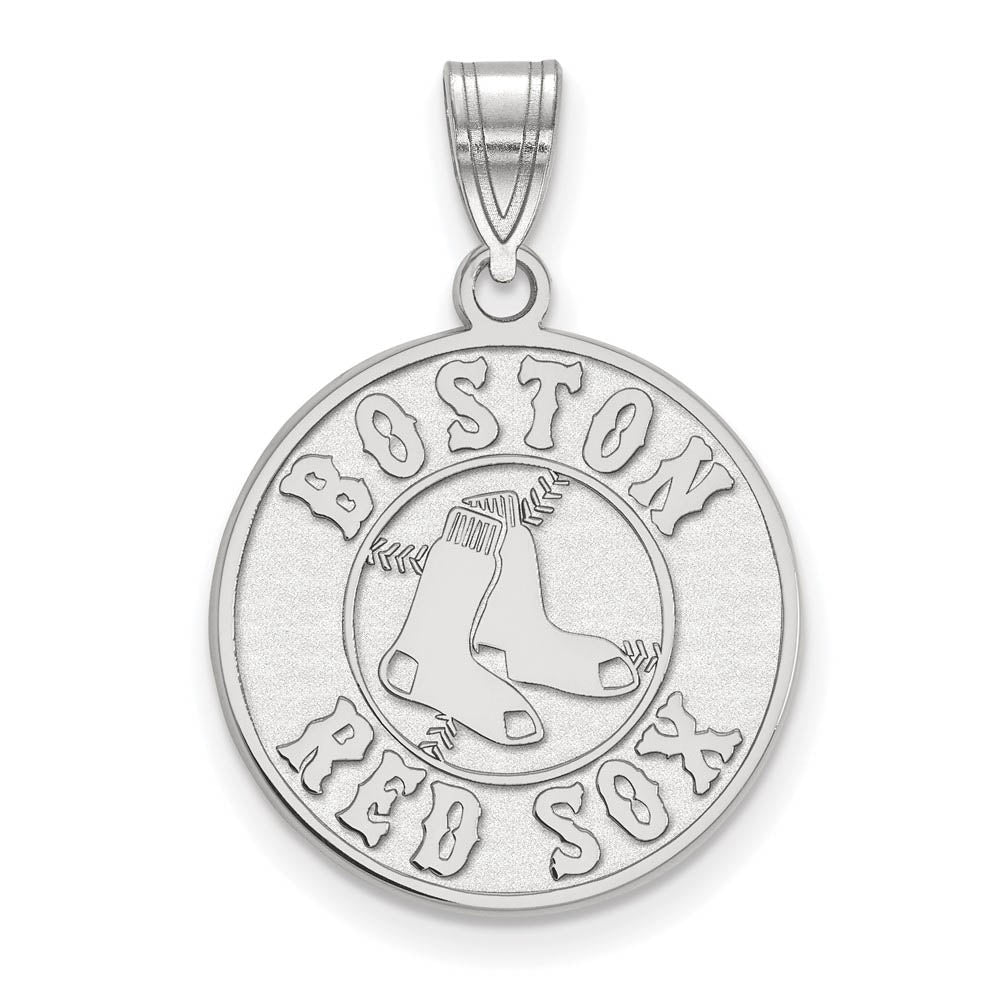 10K White Gold MLB Boston Red Sox Large Disc Pendant, Item P30959 by The Black Bow Jewelry Co.