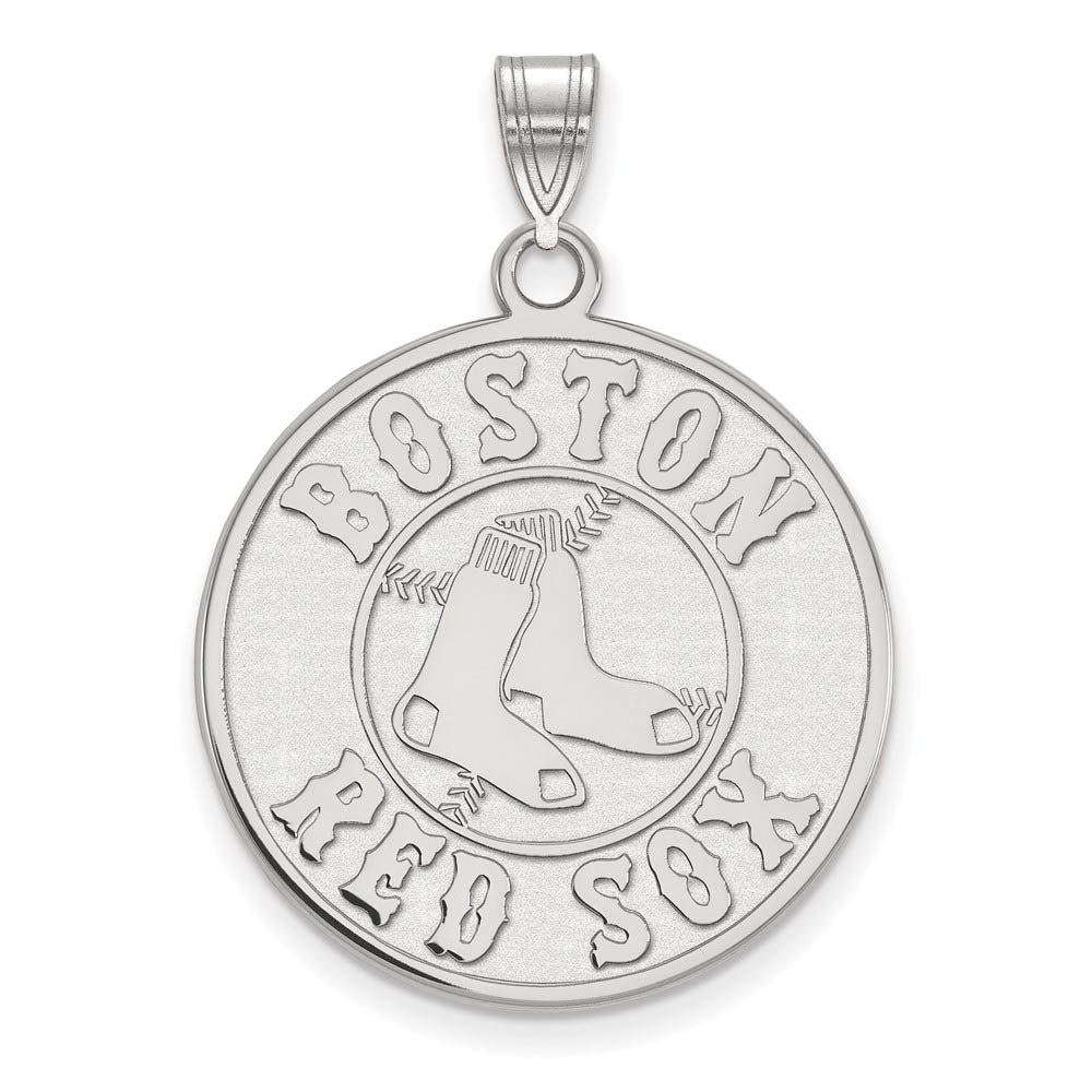 10K White Gold MLB Boston Red Sox Extra Large Disc Pendant, Item P30960 by The Black Bow Jewelry Co.