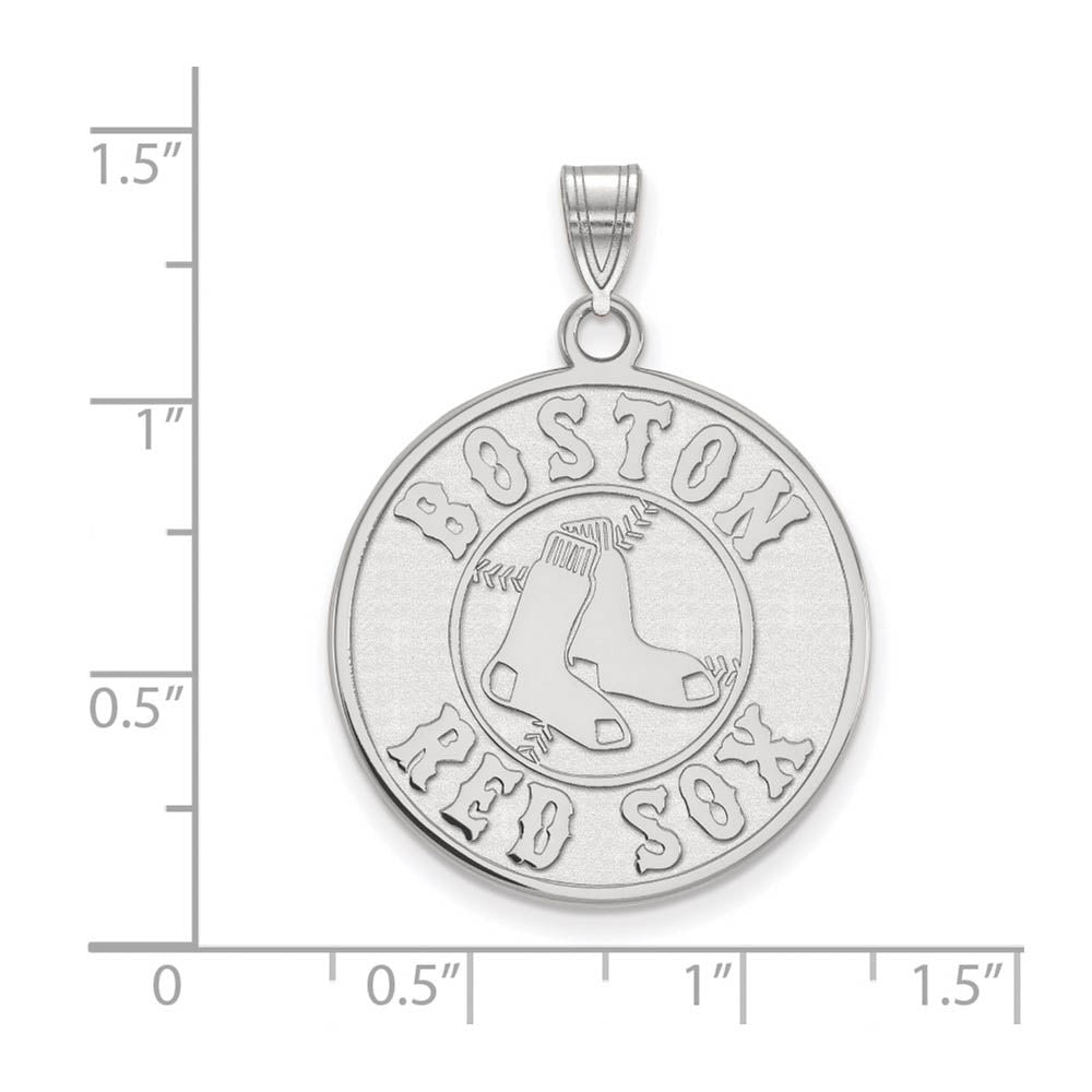 Alternate view of the 10K White Gold MLB Boston Red Sox Extra Large Disc Pendant by The Black Bow Jewelry Co.