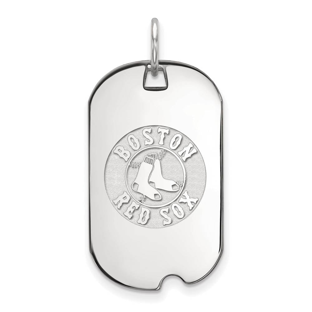 10K White Gold MLB Boston Red Sox Small Dog Tag Pendant, Item P30961 by The Black Bow Jewelry Co.