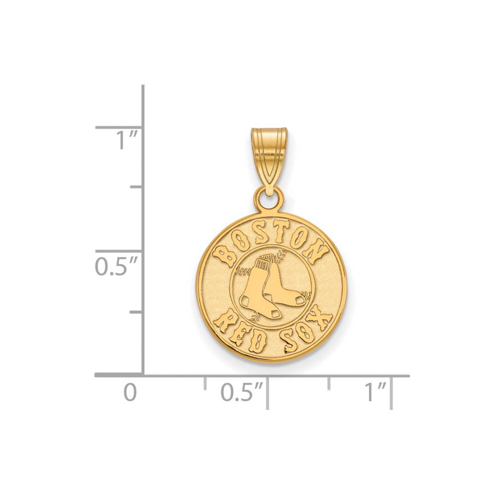Alternate view of the 10K Yellow Gold MLB Boston Red Sox Medium Disc Pendant by The Black Bow Jewelry Co.