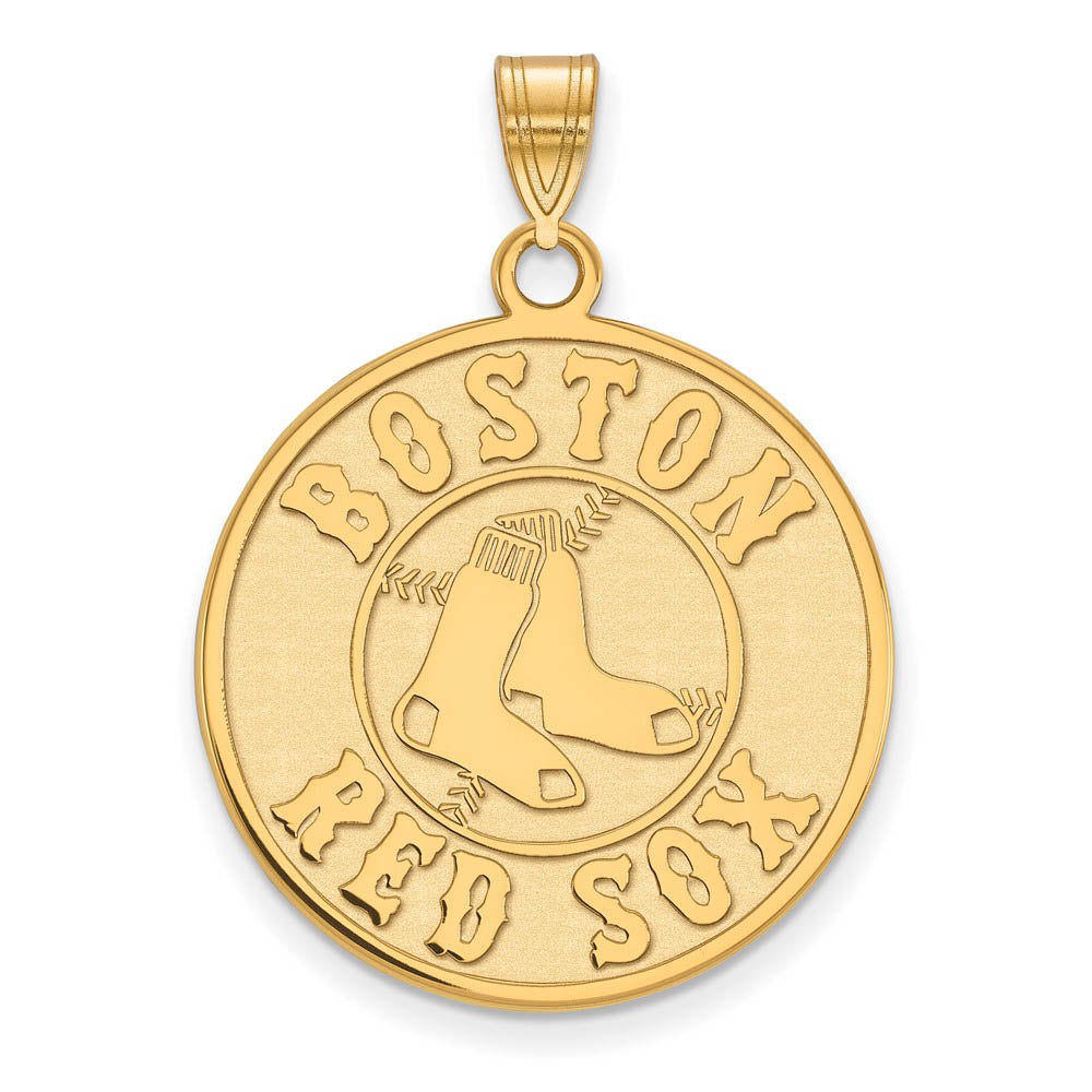 10K Yellow Gold MLB Boston Red Sox Extra Large Disc Pendant, Item P30972 by The Black Bow Jewelry Co.