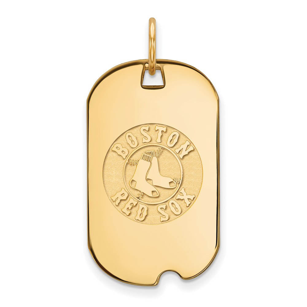 10K Yellow Gold MLB Boston Red Sox Small Dog Tag Pendant, Item P30973 by The Black Bow Jewelry Co.