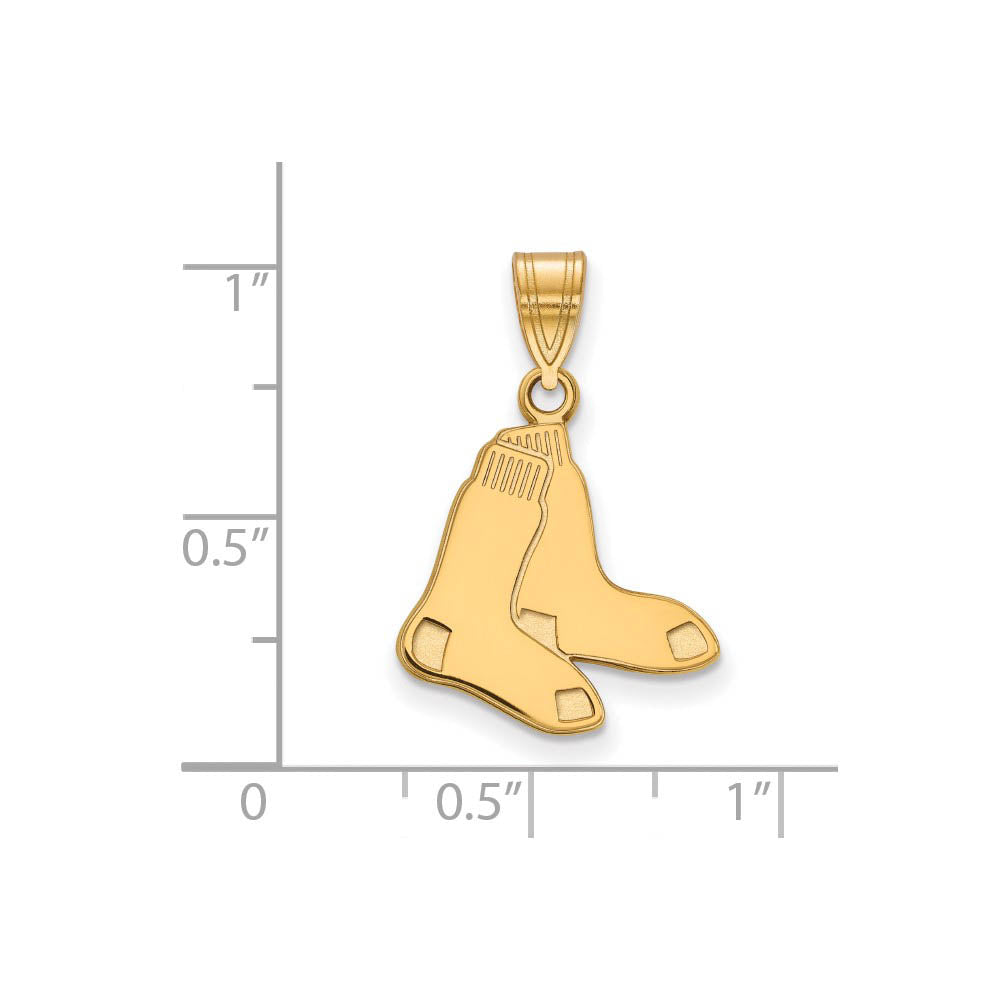 Alternate view of the 10K Yellow Gold MLB Boston Red Sox Medium Pair of Socks Pendant by The Black Bow Jewelry Co.