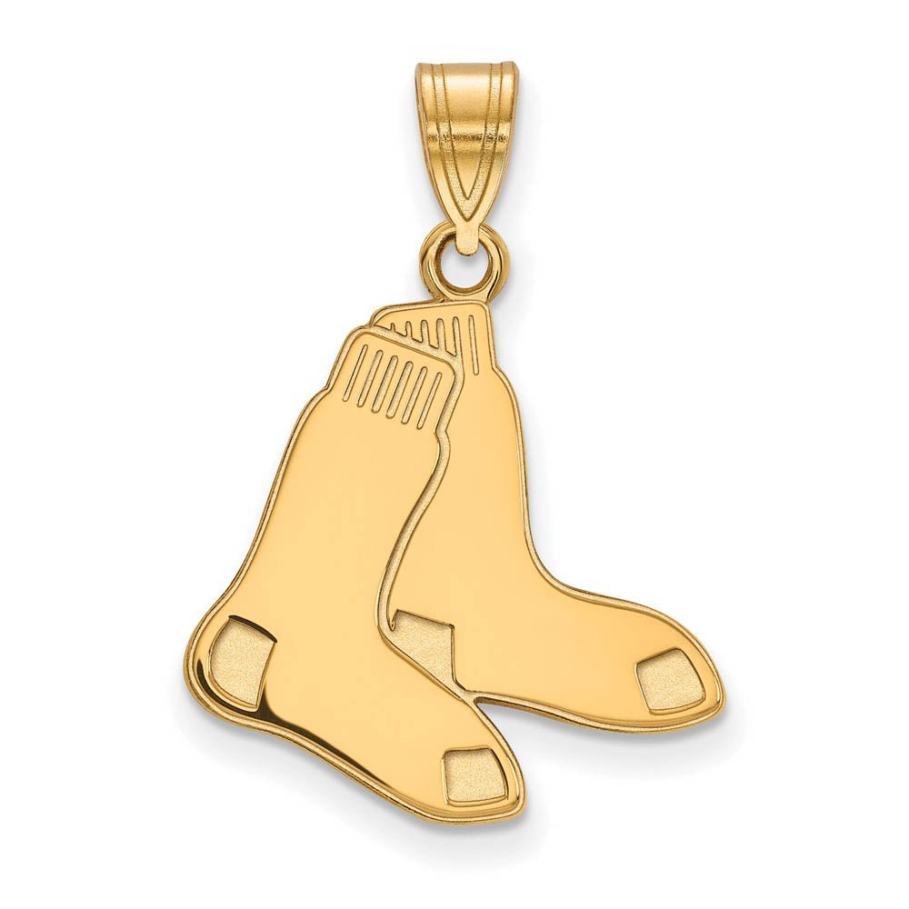 10K Yellow Gold MLB Boston Red Sox Large Pair of Socks Pendant, Item P30977 by The Black Bow Jewelry Co.