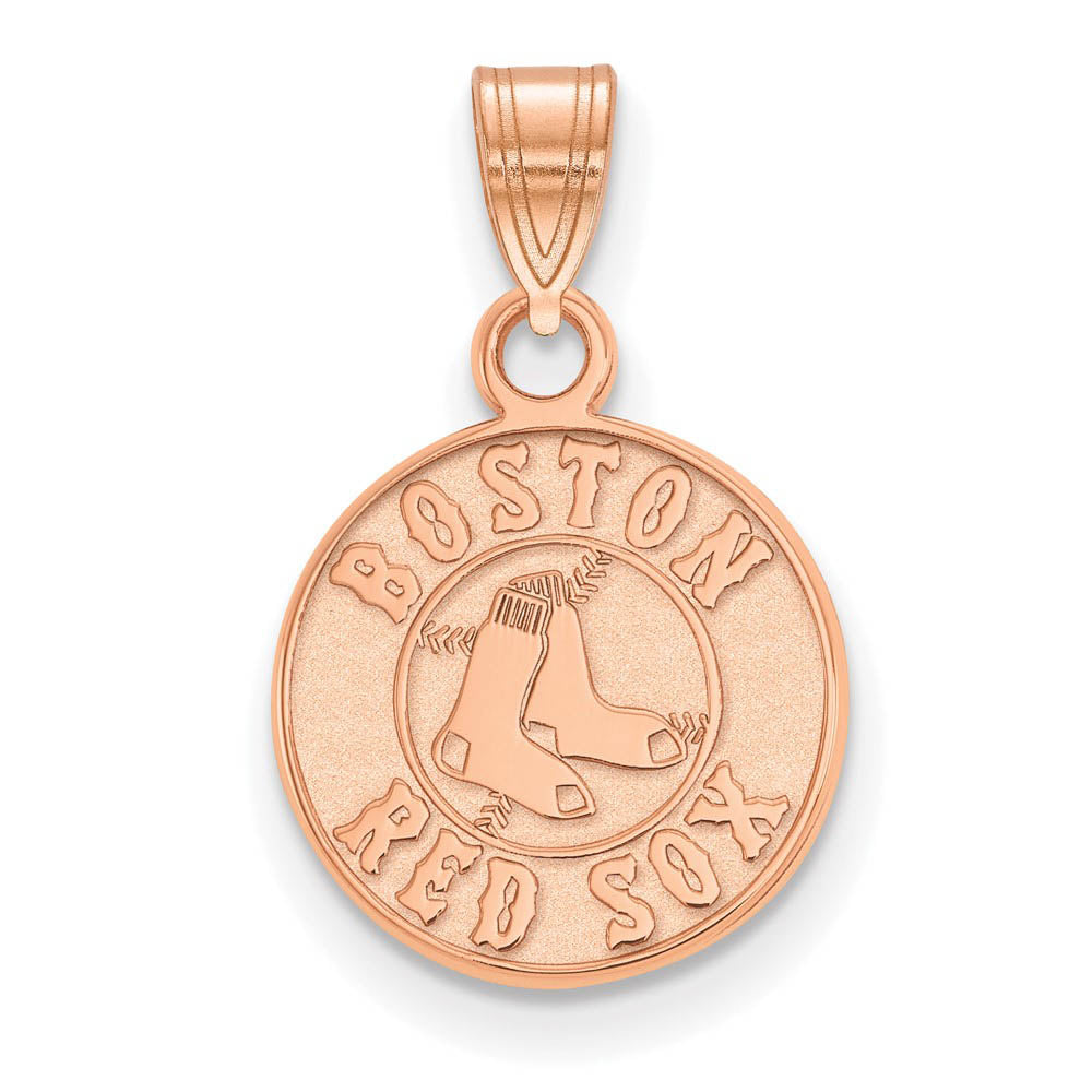 14K Rose Gold MLB Boston Red Sox Small Disc Pendant, Item P30980 by The Black Bow Jewelry Co.