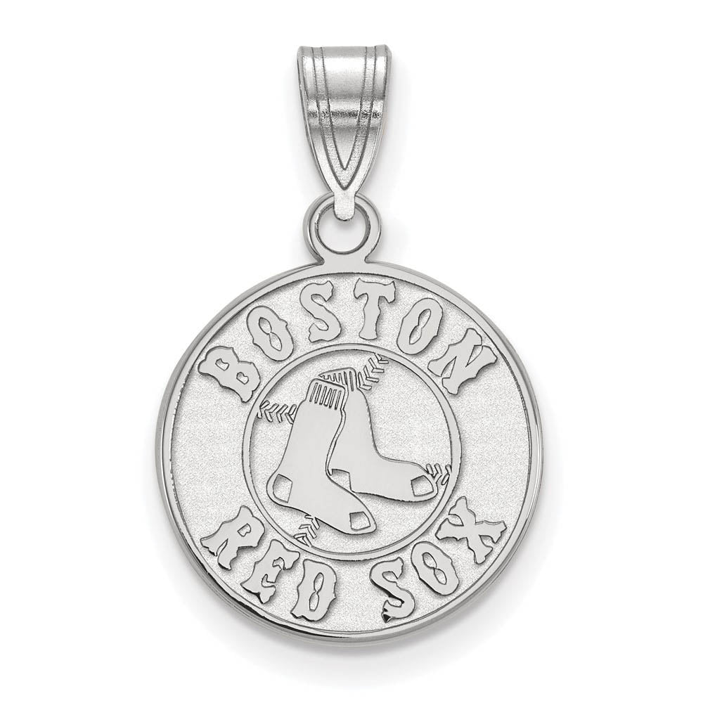14K White Gold MLB Boston Red Sox Medium Disc Pendant, Item P30983 by The Black Bow Jewelry Co.