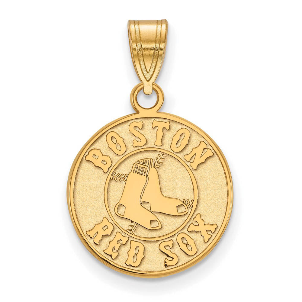 14K Gold Plated Silver MLB Boston Red Sox MD Disc Pendant, Item P31007 by The Black Bow Jewelry Co.