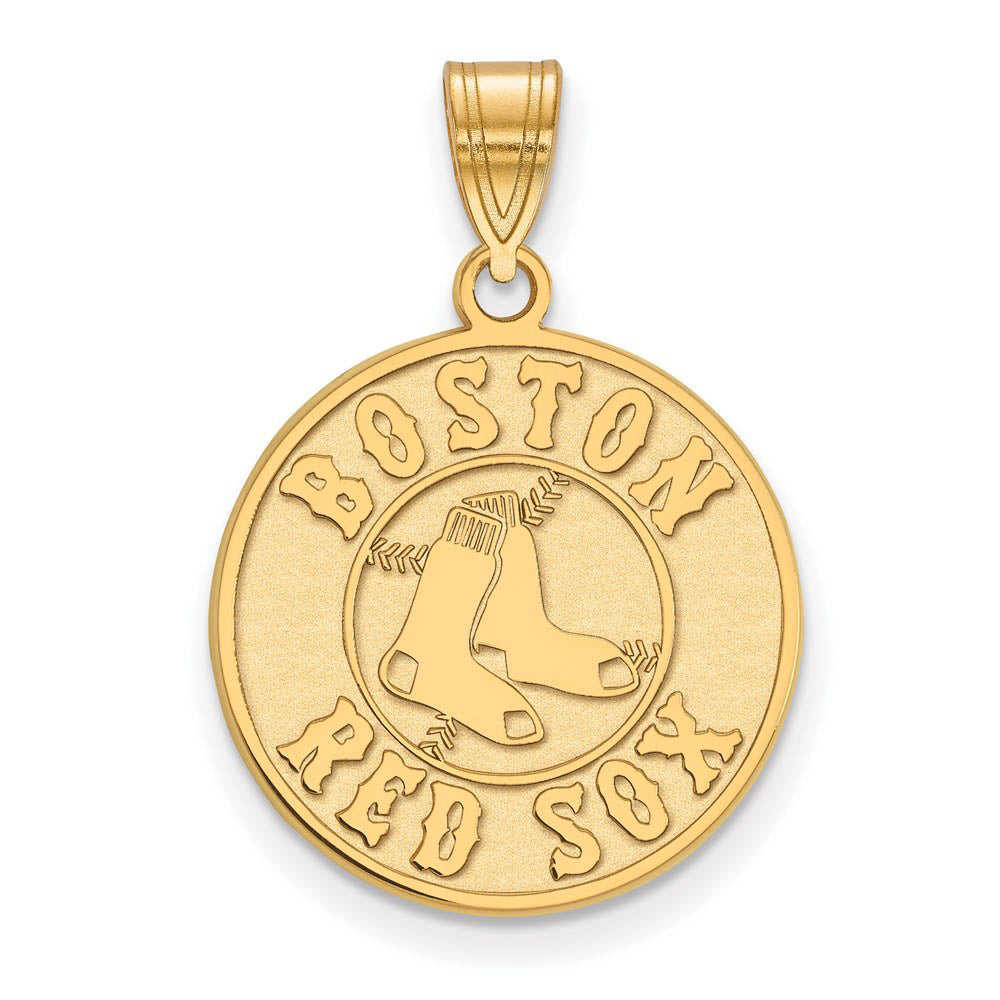 14K Gold Plated Silver MLB Boston Red Sox LG Disc Pendant, Item P31008 by The Black Bow Jewelry Co.