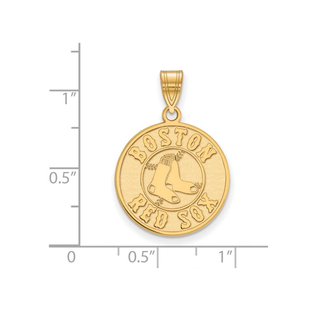 Alternate view of the 14K Gold Plated Silver MLB Boston Red Sox LG Disc Pendant by The Black Bow Jewelry Co.