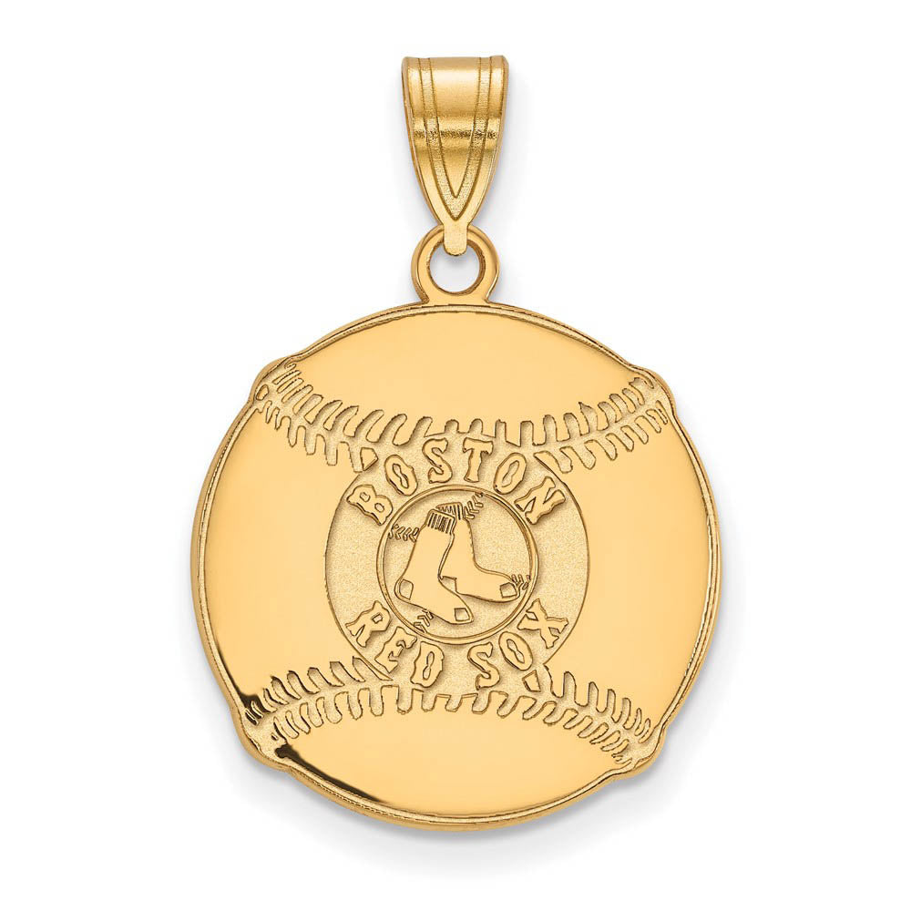 14K Gold Plated Silver MLB Boston Red Sox LG Logo Pendant, Item P31010 by The Black Bow Jewelry Co.